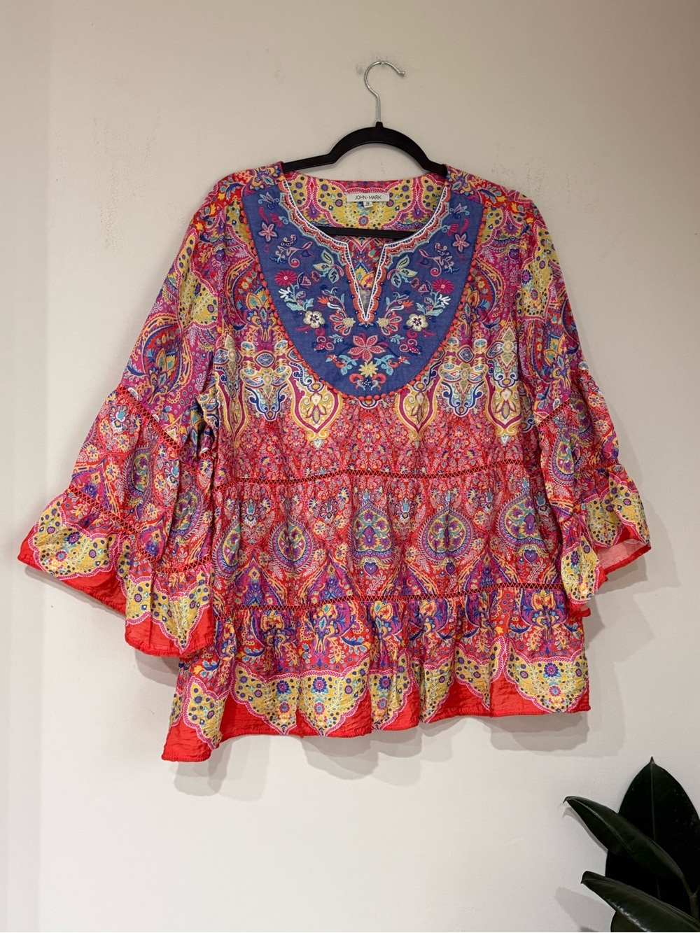 John Mark 1X Colorful Boho Paisley Embroidered Tunic Top - Picture 2 of 7